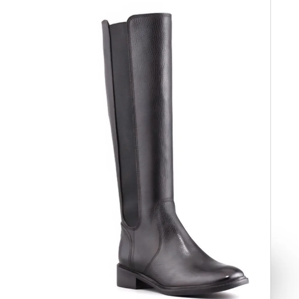 Tory Burch Christy Black Riding Boots Tumbled Leather